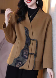Loose Camel Button Pockets Patchwork Wool Coats Spring