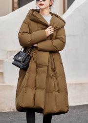 Loose Camel Hooded Button Patchwork Duck Down Coat Winter