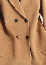 Loose Camel Notched Button Solid Woolen Coats Fall