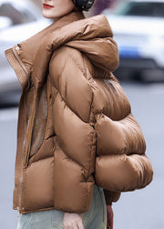 Loose Caramel Hooded Mink Hair Patchwork Duck Down Puffers Jackets Winter