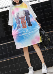 Loose Cartoon print blended tunics for women short sleeve loose summer Dress - SooLinen