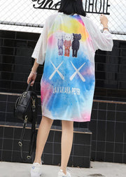 Loose Cartoon print blended tunics for women short sleeve loose summer Dress - SooLinen