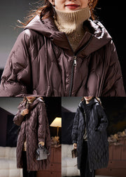 Loose Coffee Hooded Pockets Duck Down Coat Winter