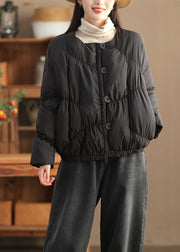 Loose Coffee O Neck Button Warm Duck Down Jacket Winter