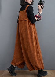 Loose Coffee Pockets High Waist Patchwork Corduroy Jumpsuits Fall
