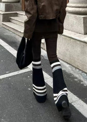 Loose Coffee Striped High Waist Patchwork Knit Pants Spring