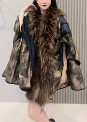 Loose Colorblock Fur Collar Duck Down Patchwork Leather And Fur Coats Winter