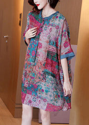 Loose Colorblock Ruffled Print Patchwork Linen Mid Dresses Summer