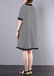 Loose Cotton clothes Fun Striped Casual Cotton A-Line Spliced Dress - SooLinen