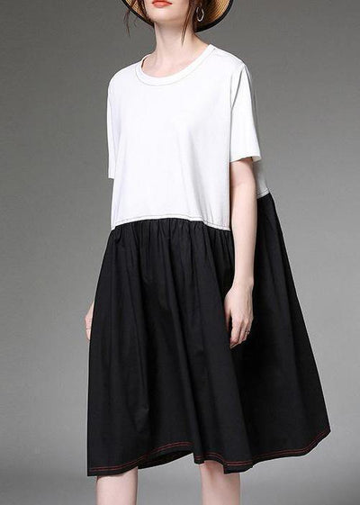 Loose Cotton outfit 2019 Summer Color Block Plus Size Dress - SooLinen