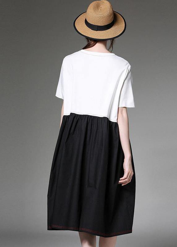 Loose Cotton outfit 2019 Summer Color Block Plus Size Dress - SooLinen