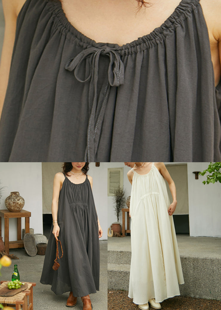 Loose Dark Grey Patchwork Solid Cotton Long Spaghetti Strap Dress Summer