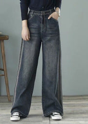 Lose Jeansblaue Hosen mit hoher Taille und weitem Bein aus Baumwolle für Damen im Frühling