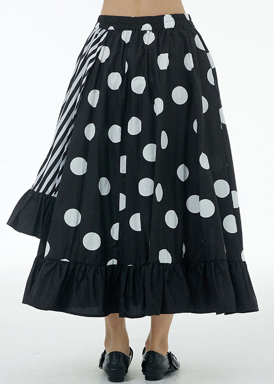 Loose Dot Ruffled Patchwork Elastic Waist Cotton Skirts Summer