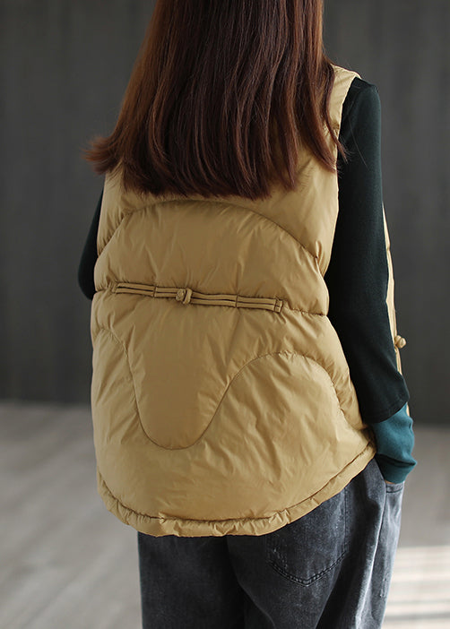 Loose Ginger Stand Collar Pockets Patchwork Duck Down Waistcoat Sleeveless