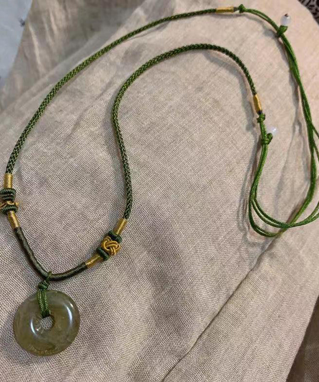Loose Grass Green Hand Woven Resin Pendant Necklace