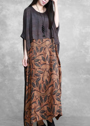 Loose Gray Print Silk Dress Plus Size Summer Dress - SooLinen