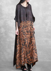 Loose Gray Print Silk Dress Plus Size Summer Dress - SooLinen