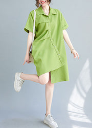 Loose Green Asymmetrical Design Cotton Maxi Dresses Summer
