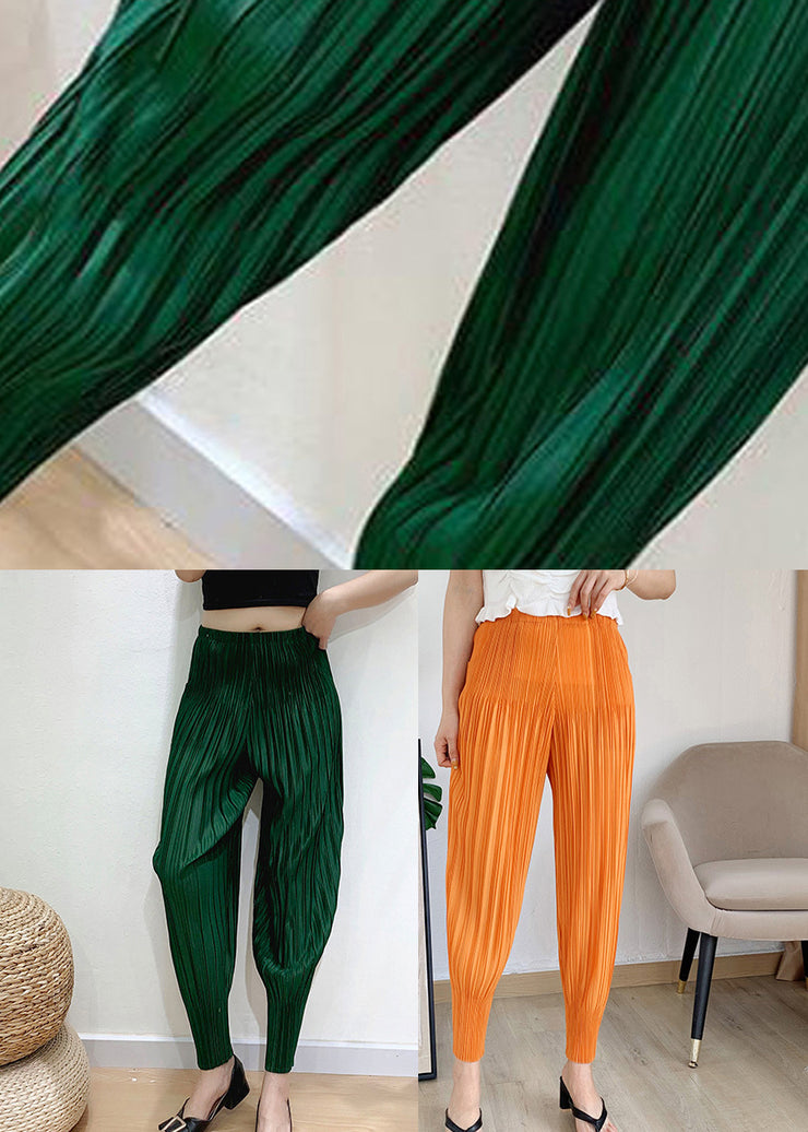 Loose Green Elastic Waist Pockets Crop Pants Summer