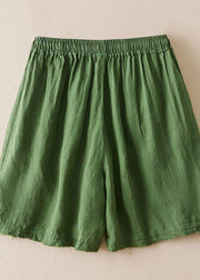 Loose Green Embroidered Pockets Patchwork Linen Shorts Summer
