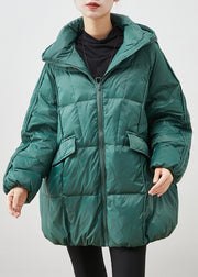 Loose Green Hooded Zippered Duck Down Jackets Winter