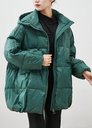 Loose Green Hooded Zippered Duck Down Jackets Winter
