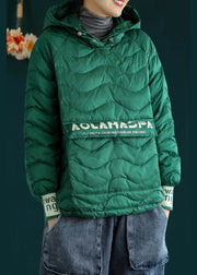 Loose Green Hooded drawstring Duck Down Sweatshirt Winter down coat