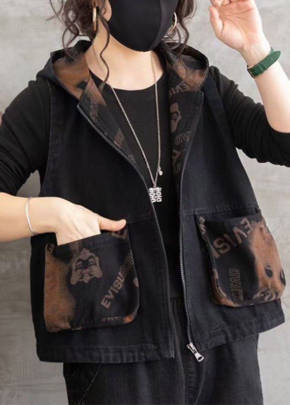 Loose Green Patchwork Hooded Waistcoat Fall