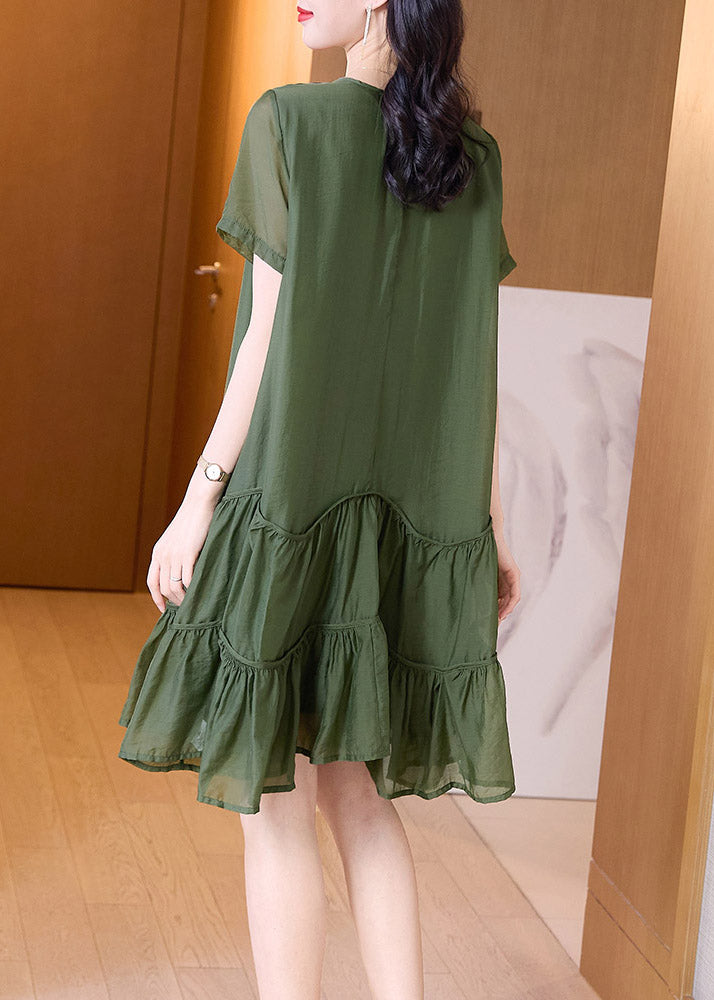 Loose Green Patchwork Wrinkled Solid Mid Dresses Summer