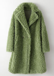 Loose Green Peter Pan Collar Button Long Faux Fur Coat Winter
