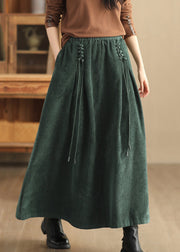 Loose Green Pockets Elastic Waist Corduroy Skirts Spring
