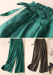 Loose Green Pockets drawstring Linen straight pants Summer
