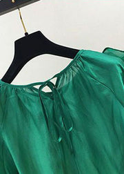 Loose Green Ruffled Patchwork Chiffon Shirt Tops Summer