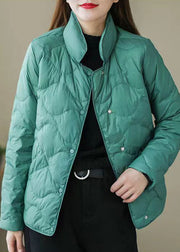 Loose Green Stand Collar Button Duck Down Coats Long Sleeve