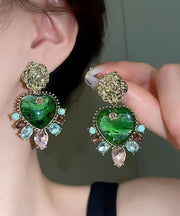 Loose Green Sterling Silver Crystal Floral Zircon Love Tassel Drop Earrings