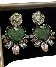 Loose Green Sterling Silver Crystal Floral Zircon Love Tassel Drop Earrings