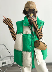 Loose Green Zip Up Patchwork Fine Cotton Filled Winter Vests