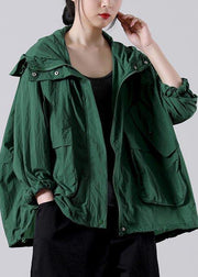 Loose Green zippered UPF 50+ Coat Jacket Hooded Coat Summer - SooLinen
