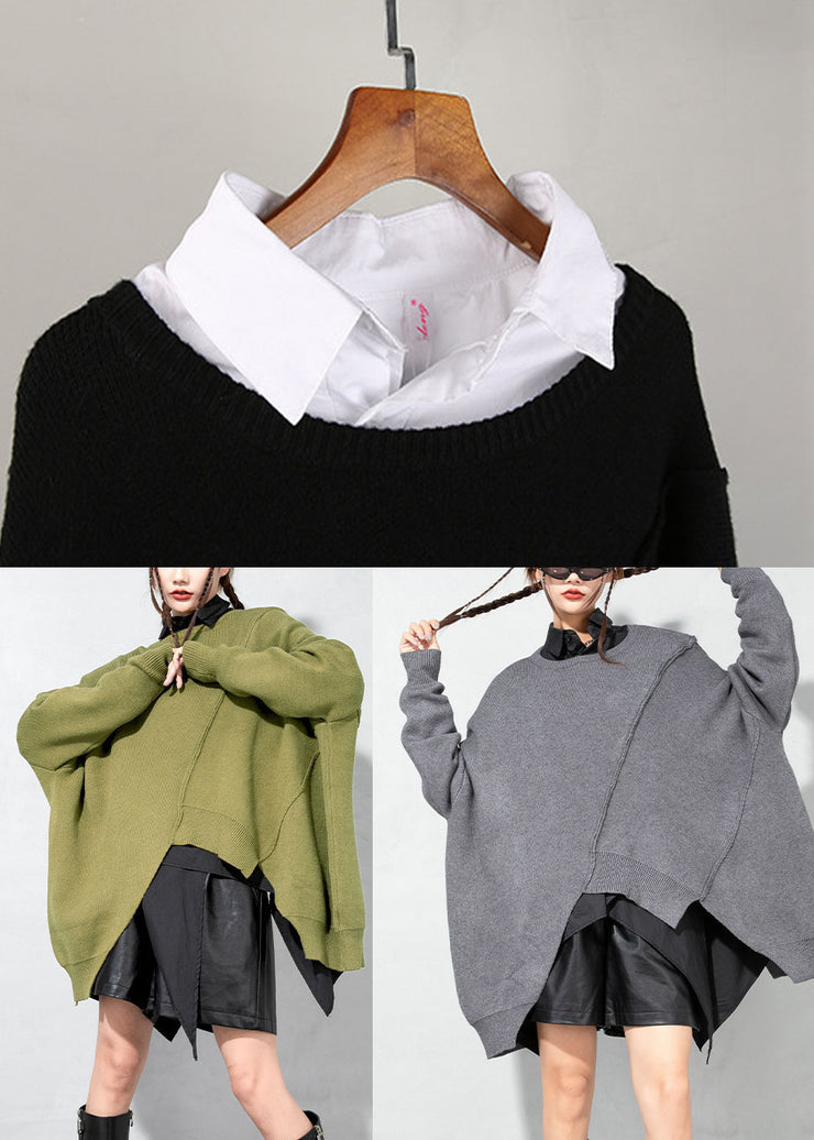 Loose Grey Asymmetrical Knit Sweater Spring
