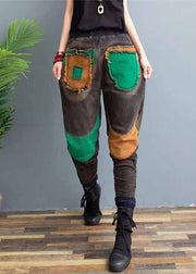 Lockere graue Patchwork-Herbst-Jeans mit hoher Taille