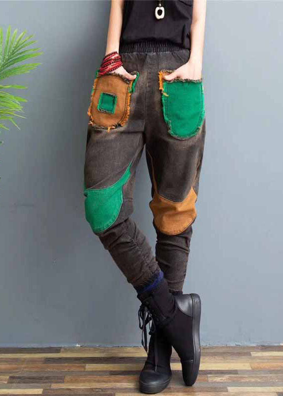 Loose Grey High Waist Patchwork Fall Jeans Pants