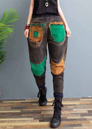 Lockere graue Patchwork-Herbst-Jeans mit hoher Taille