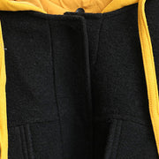 Loose Hoodie Black Fall Winter Short Woolen Coat Women Casual Jackets