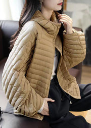 Loose Khaki Hooded Button Patchwork Duck Down Coat Winter