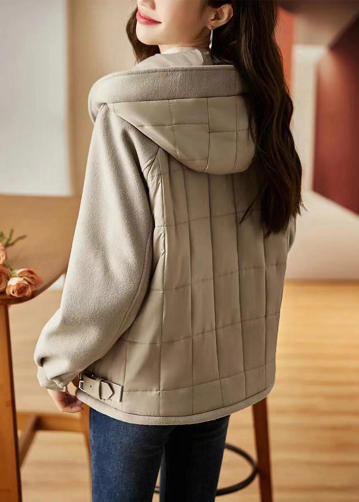 Loose Khaki Hooded Button Pockets Thick Coat Winter