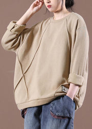 Loose Khaki O-Neck Sweatshirt Streetwear - SooLinen
