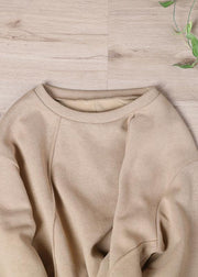 Loose Khaki O-Neck Sweatshirt Streetwear - SooLinen
