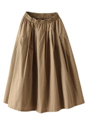 Loose Khaki Pockets Wrinkled Elastic Waist Cotton Skirt Summer