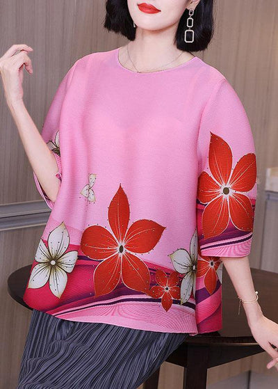 Cute Pink Floral Women Blouse Plus Size Shirts - SooLinen